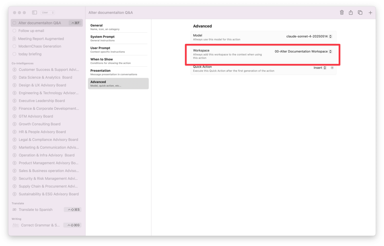 Custom Actions, Now With Workspace-Fueled Brainpower