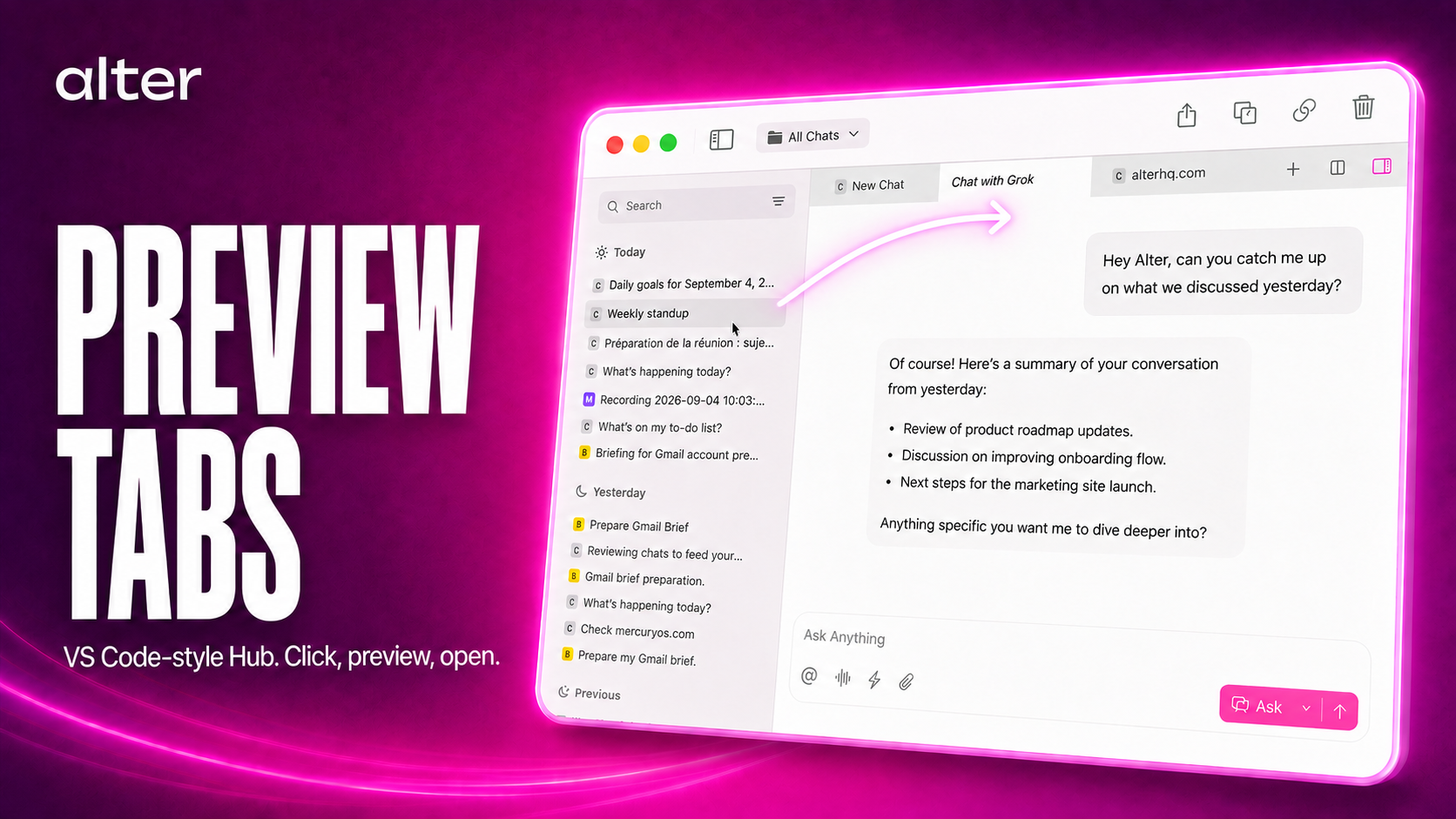 Hub Preview Tabs (VS Code style)